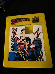 lot 90 image: Vintage Toys Drum, Train, Whistle, Superman, Peanuts Thermos & More