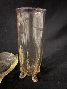 lot 99 image: Yellow Glass Vase and Dish