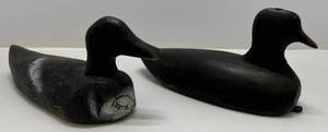 lot 49 image: Two Vintage Hand Carved Wood Duck Decoys 1 Gary Guyette & Frank Schmidt 1 Unsigned