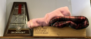 lot 108 image: Shelf Full Of Misc. Vintage Items Including Michelob Light Beer Mirror And More