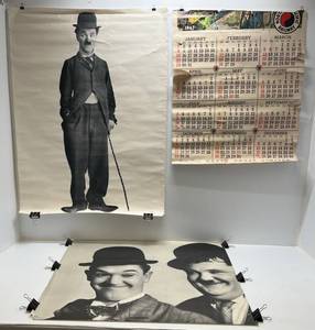 lot 123 image: Three Vintage Posters In Rough Shape 1 Laurel And Hardy (Has Been Cut Down) 1 Northern Pacific Railway (Tears And Rips Present), 1 1967 Charlie Chaplin (Tears And Rips Present)