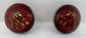 lot 2 image: Set Of Antique Horse Head Bridle Rosette H.A. Chapman (White Bear Lake Minnesota) Buckles With Glass Dome