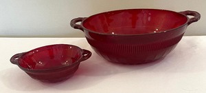 lot 57 image: Ruby Red Imperial Glass Serving Bowl and 6 Smaller Individual Bowls