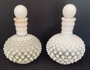 lot 66 image: Vintage Hobnail Perfume Bottles and Ruffled Hobnail Bowls