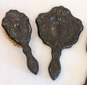lot 29 image: Antique Silver Plated Hand Mirrors and Brush