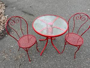 lot 164 image: Two Metal Patio Chairs With Glass Topped Table
