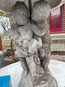 lot 172 image: Concrete Boy And Girl Under Umbrella Fountain With Pump