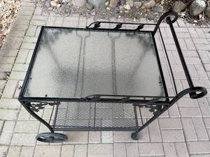 lot 13 image: Metal Rolling Patio Cart with Glass Top