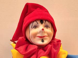 lot 229 image: Happy Harlequin Musical Clown by Faith Wick