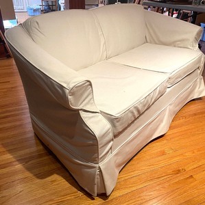 lot 147 image: Neutral Colored Upholstered Loveseat