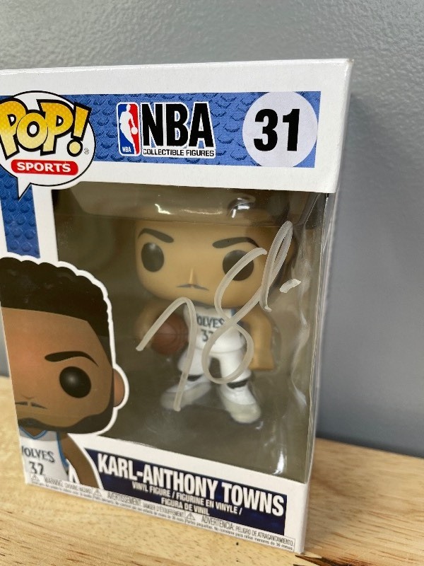 lot 18A image: Brand New Funko POP Minnesota Timberwolves Autographed by Karl-Anthony Towns NBA Basketball Vinyl Toy Figure V