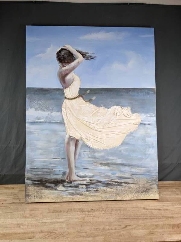 lady in white dress painting Woman in White Dress Art Print: Impressionist Painting by Cecilia Rosslee