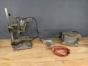 lot 117 image: Vintage Tools Sears Craftsman Drill Press, GE Power Drill, and McGraw Edison Power House Bench Grinder R