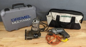 lot 128 image: Vintage Gamble-Skogmo Artisan Router, Corded Drill, Dremel Multi-Max, and More R