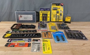 lot 51 image: Assortment of Tools Pittsburgh, Stanley, Bosch, Black & Decker, Drill Bits, Drive Socket Set, Drill Master 3 Pc. Step Drills, Adapter & Bit Set, Drill Accessory Set and More R