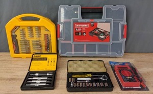 lot 53 image: Screw Driving Set, Craftsman Organizer, DeWalt Industrial Magnetic Drill & Drive System, Socket Set and Digital Multimeter R