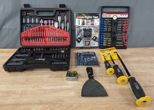 lot 67 image: Adapter & Bit Set, Point-N-Measure Digital Tape, Deep Socket & Bit Set, Pry Bar Set, Twist & Drill Screw Driver Set, Etc. R