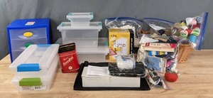 lot 138 image: Sewing Accessories Thread, Organizing Totes and Compartments, Buttons and More R