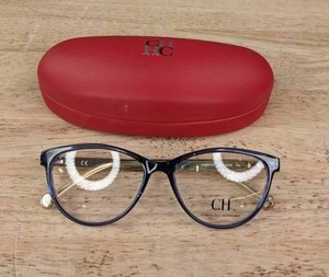 lot 104A image: NEW Womens Carolina Herrera Acetate Eyeglass Frames in Shiny Blue  L