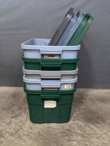 lot 214A image: Five Plastic Totes with Lids  R