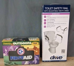 lot 151 image: NEW Travel & Outdoors First Aid Kit and NEW Drive Toilet Safety Rail  R