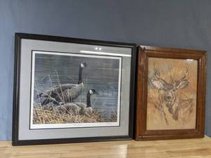 lot 194 image: Vintage K Maroon The Silent Buck and George Lockwood Autumn Splendor Framed Artwork J