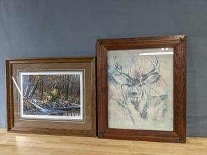 lot 196 image: Fall - Whitetail Deer by Michael Sieve and The Silent Buck by K Maroon Framed Artwork J