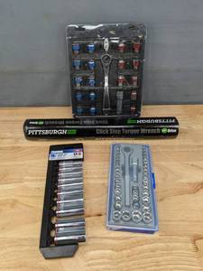 lot 279A image: Quinn Chrome Deep Socket Set, Pittsburgh Torgue Wrench, and Socket Sets  J