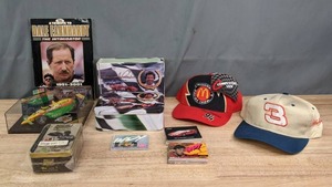 lot 123A image: NASCAR McDonalds Racing Team Bill Elliott Hat, A Tribute to Dale Earnhardt The Intimidator, Dale Earnhardt Hat, Lola Menard Tony Stewart, Hi-Tech Cards, Trading Cards J