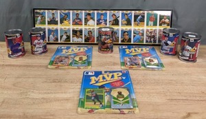 lot 126A image: Vintage 1987 Topps Rookies Baseball Card Framed Sheet, Major League Baseball Players Collector Pin Series M.V.P Andres Galarraga Wade Boggs Kirby Puckett, Pinnacle Baseball Cards In A Can J