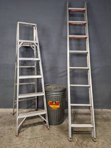 lot 220 image: Two Ladders and Steel Garbage Can R