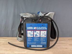 lot 224 image: Campbell Hausfeld 30lb Sandblaster and (2) bags of Black Blast Abrasive Blasting Crystals R