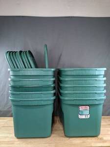 lot 308A image: (10) Green Sterilite 20 Gallon Storage Bins with Lids R