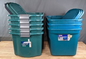 lot 268 image: (8) Storage Box & Sterilite Heavy Duty Tote Boxes with Cover Lids R