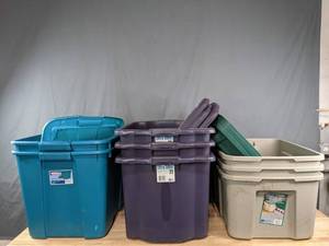 lot 360 image: (8) Assorted 20- and 21-Gallon Storage Bins with Lids (Sterilite, Ultra Totes, Strong N Tuff) R
