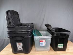 lot 242A image: (9) Storage Bins with Lids (Rubbermaid, Diamond Plastics) R