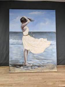lot 215A image: Kirklands Lady in White Dress by Sea Giclee Canvas Art Print W