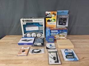 lot 62B image: Assortment of New Technology PartsAccessories - Yamaha Internal CD-RW Recorder, External DVD-RW, Multi-Card ReaderWriter, Crucial 8GB Notebook Computer Memory, Honestech Audio Recorder, Computer Cooling Fan, Lite-On CD Rewriter, and more R