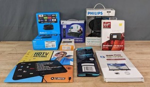lot 276 image: (2) Roku 2XD, HDTV Antenna, Mobile Phone Portable Home Cinema, Virgin Mobile Broadband 2Go, Internet Go Mobile Hot Spot, Philips HDTV Antenna, Mediasonic Homeworx Digital Converter Box and More R