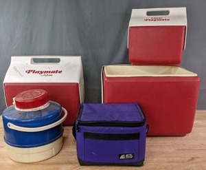lot 247 image: (3) Igloo Coolers, Vintage Thermos Jug, Arctic Zone Insulated Lunch Box R