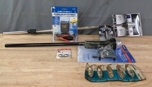 lot 260 image: Marine Champion Spark Plugs, Eagle Claw Steel Bass Casting Sinkers, Cen-Tech Automatic Battery Float Charger, All Round Light, Etc. R