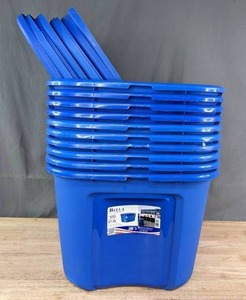 lot 266 image: (10) Bella Storage Solution 10 Gal. Blue Totes with (9) Cover Lids R
