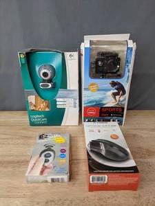 lot 141A image: New (4) Technology Includes Logitech, Sports Cam, Xtreme Tech, and a Selfie Remote R
