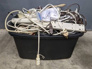 lot 265 image: Pile of Extension Cords, Surge Protectors, Replacement Lamp Cord and More R