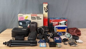 lot 291 image: Ambico The Director Film to Video Transfer, Ambico Deluxe Video Transfer System, Olympus Camera, Lenses, Kiron Reverse Mate, Kodak Pocket, Tripod and More R