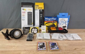 lot 285 image: Surge Protected USB Power Strip, Vivtar Touch Lamp, Magnifier with Headstrap, Miracle Beam, Emergency Light, Clip Lite, Tap Light, Clip Lamp, Etc. R