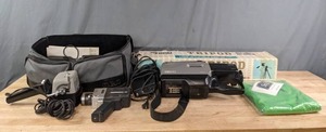 lot 327 image: Vintage Camcorders, Tripod, Green Screen and More Video Accessories R