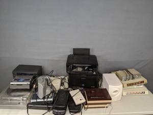 lot 312 image: Bentley Battery Charger, Kinyo Video Rewinder, GE Stereo, Epson and Samsung Printers and More  R