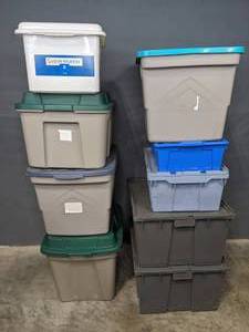 lot 333 image: Large Plastic Storage Tubs with Lids (9) R