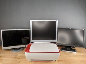 lot 304 image: Set of Three HP 19 Monitors and HP Deskjet 3636 Printer  R